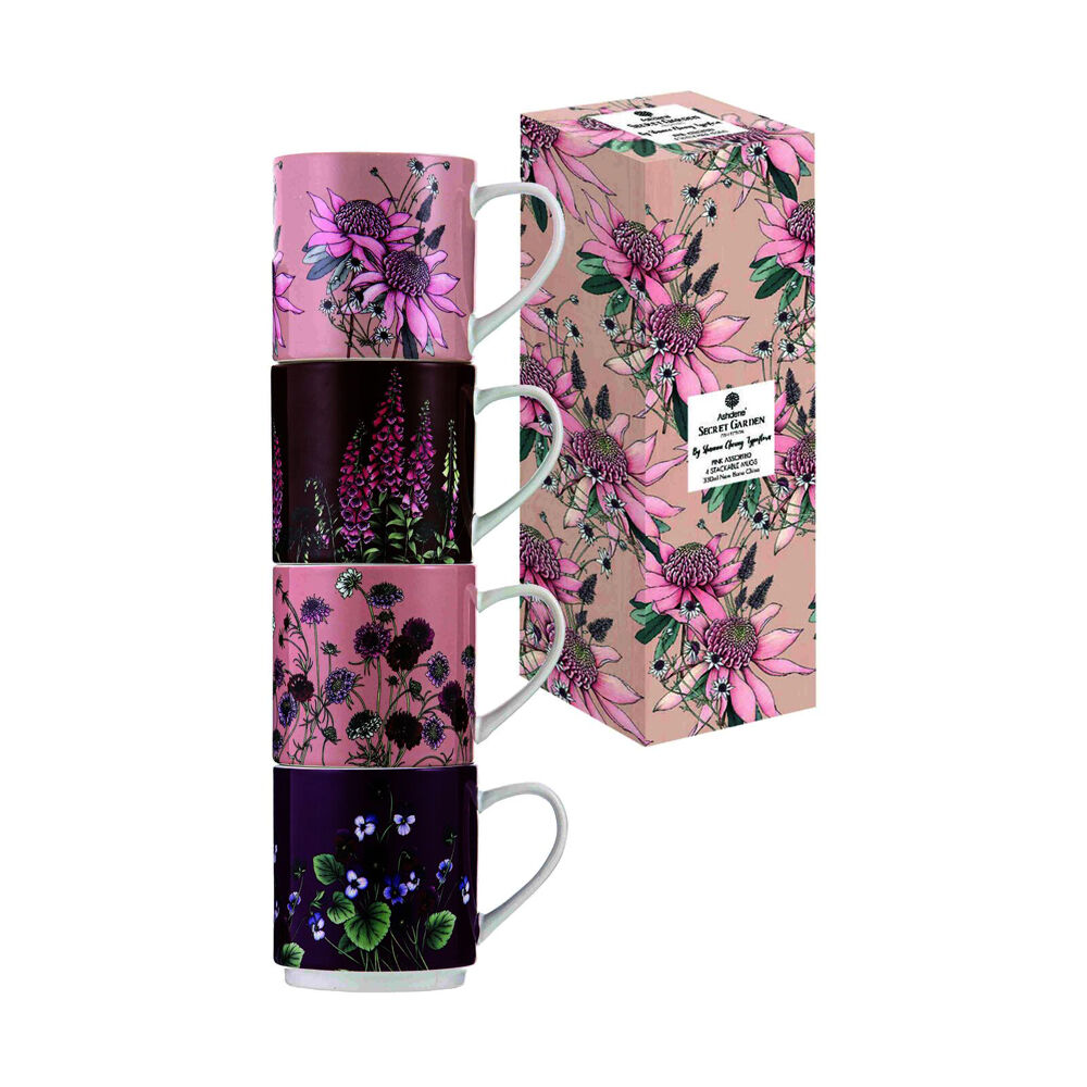 Ashdene Secret Garden Stackable New Bone China Drinking Mug 330ml Pink (4 Pieces) — image 2