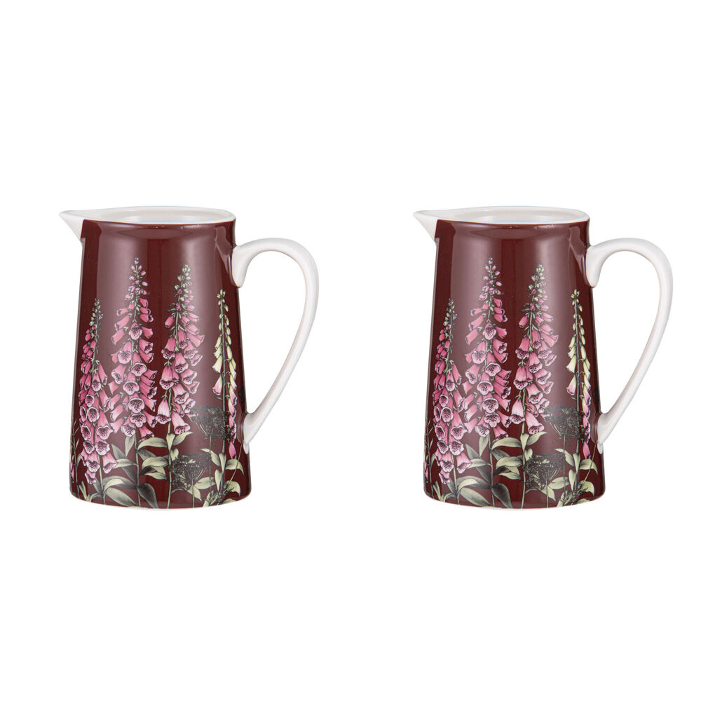 Ashdene Secret Garden Kitchen Table Pitcher New Bone China Jug 610ml Maroon (2 Pack)