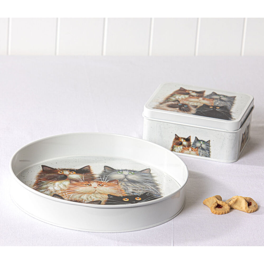 Ashdene White 30.5x30.5cm Kim's Cats Galvanise Steel Round Serving Tray — image 4