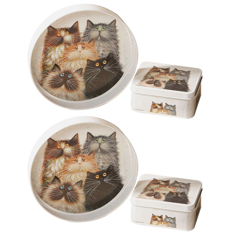 Ashdene Kim's Cats Galvanise Steel Round Serving Tray White 30.5x30.5cm (2 Pack)
