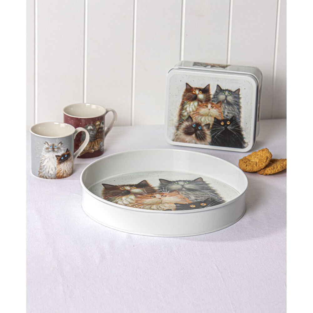 Ashdene Kim's Cats Galvanise Steel Round Serving Tray White 30.5x30.5cm (2 Pack) — image 4