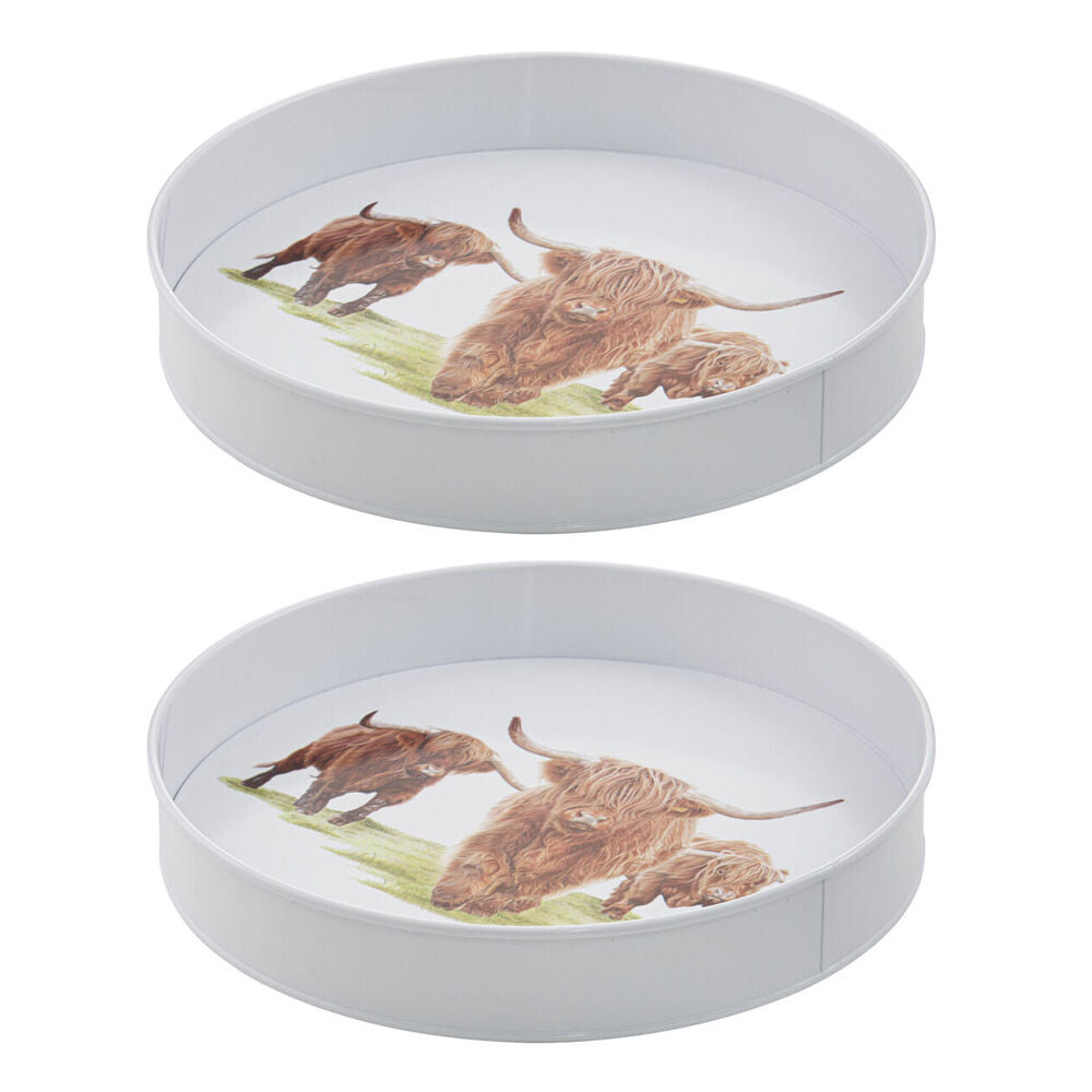 Ashdene Highland Herd Galvanise Steel Round Serving Tray White 30.5x30.5cm (2 Pack)