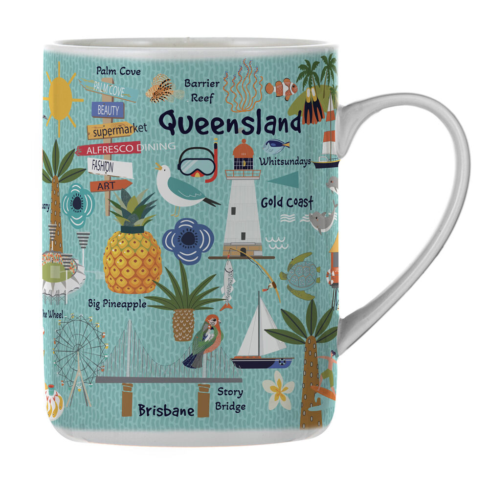 Ashdene Blue 370ml Land Down Under Qld Bone China Drinking Mug