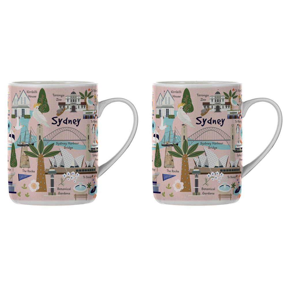 Ashdene Land Down Under Sydney Bone China Drinking Mug Peach 370ml (2 Pack)