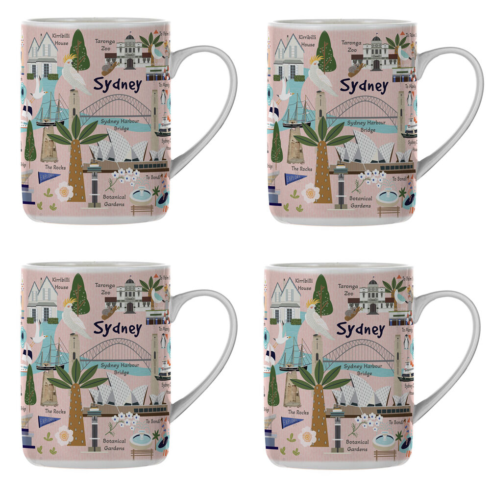 Ashdene Land Down Under Sydney Bone China Drinking Mug Peach 370ml (4 Pack)