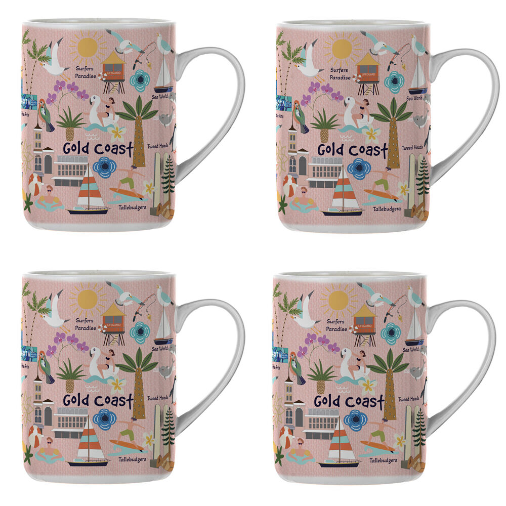 Ashdene Land Down Under Gold Coast Bone China Drinking Mug Peach 370ml (4 Pack)