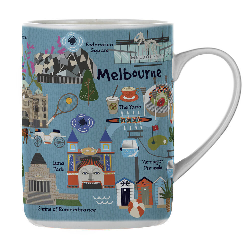 Ashdene Land Down Under Melbourne Bone China Drinking Mug Blue 370ml (2 Pack) — image 2