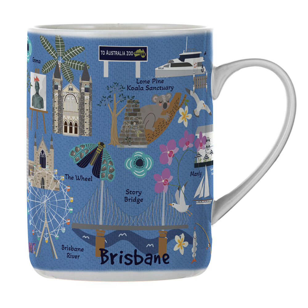 Ashdene Land Down Under Brisbane Bone China Drinking Mug Blue 370ml (2 Pack) — image 2
