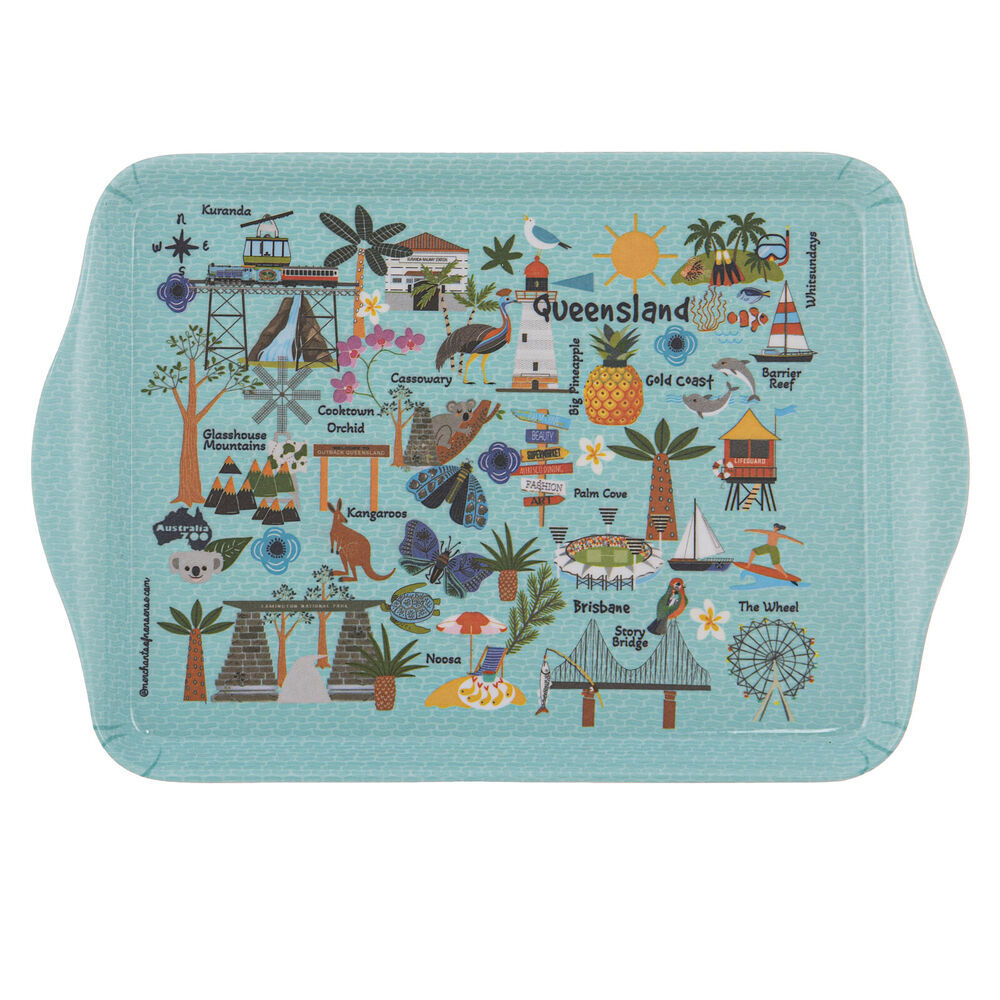 Ashdene 2pc Ashdene Land Down Under QLD Melamine Scatter Tray Blue 21x14.2cm (4 Pack) — image 2
