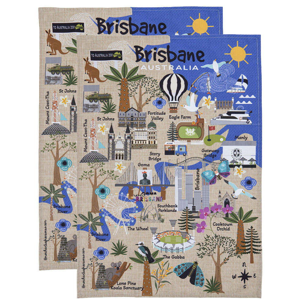 Ashdene Land Down Under Brisbane Cleaning Home Kitchen Tea Towel 70x50cm (2 Pack)