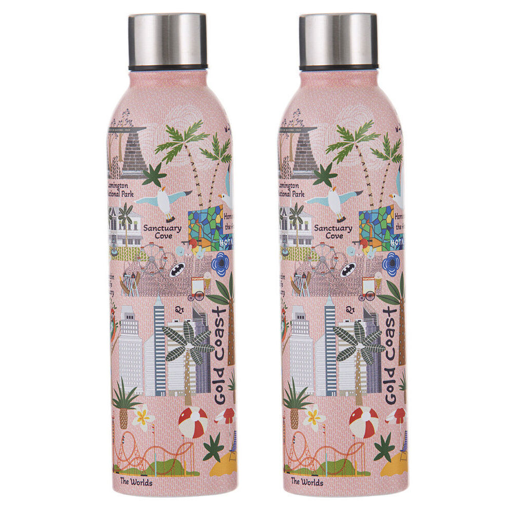 Ashdene Land Down Under Gold Coast Stainless Water Bottle Flask 500ml (2 Pack)