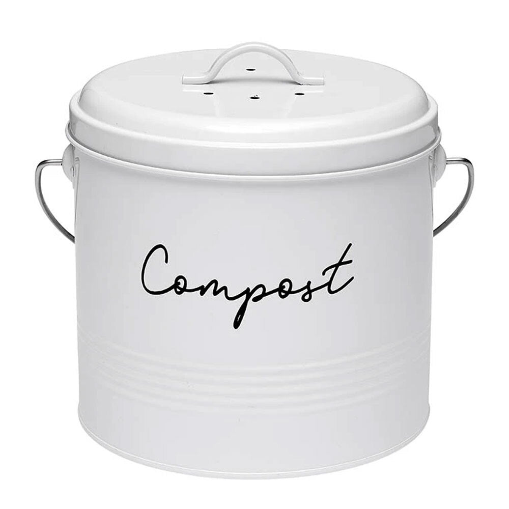 Ladelle Eco Compost Bin w/ Charcoal Filter/Lid Galvanized Steel/Plastic White