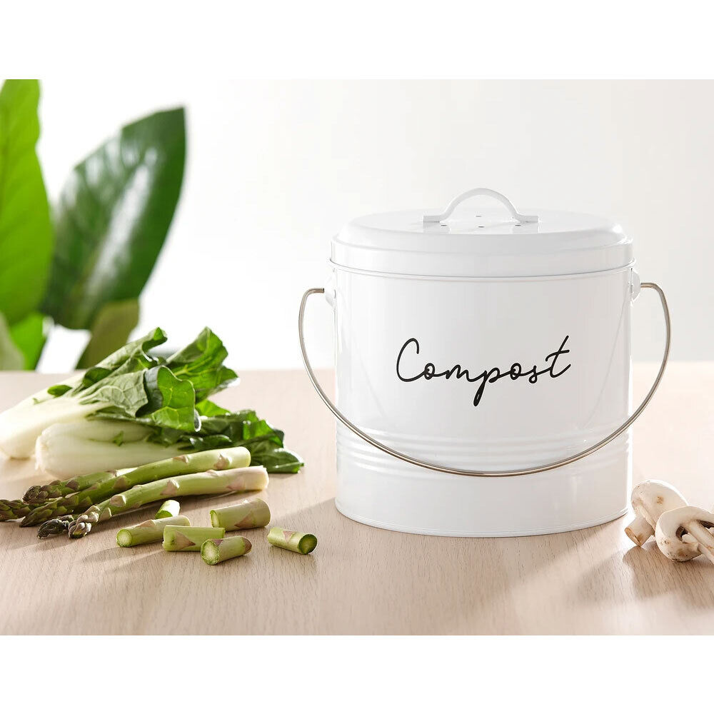 Ladelle Eco Compost Bin w/ Charcoal Filter/Lid Galvanized Steel/Plastic White — image 2
