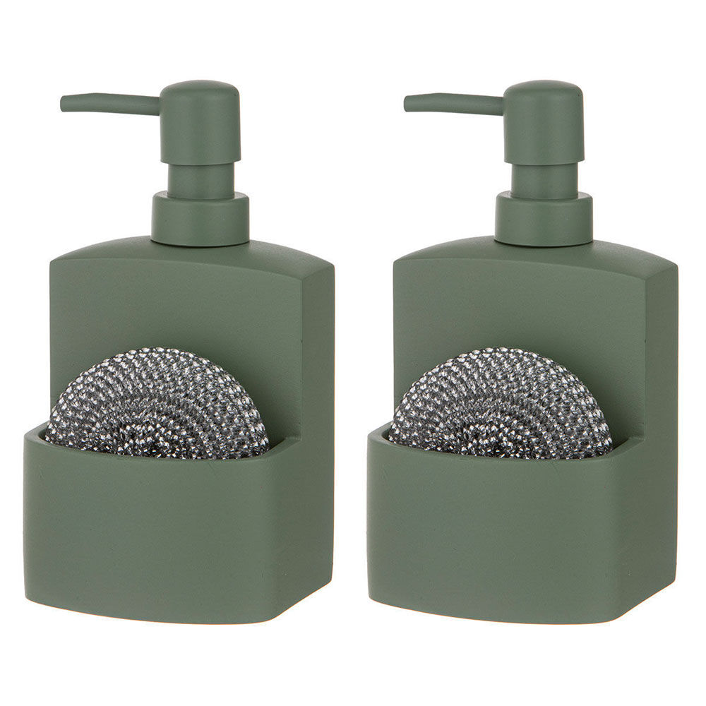 Ladelle 2pc Ladelle Essentials Kitchen Cleaning Set 250ml Soap Pump & Scourer Sage (2 Pack)