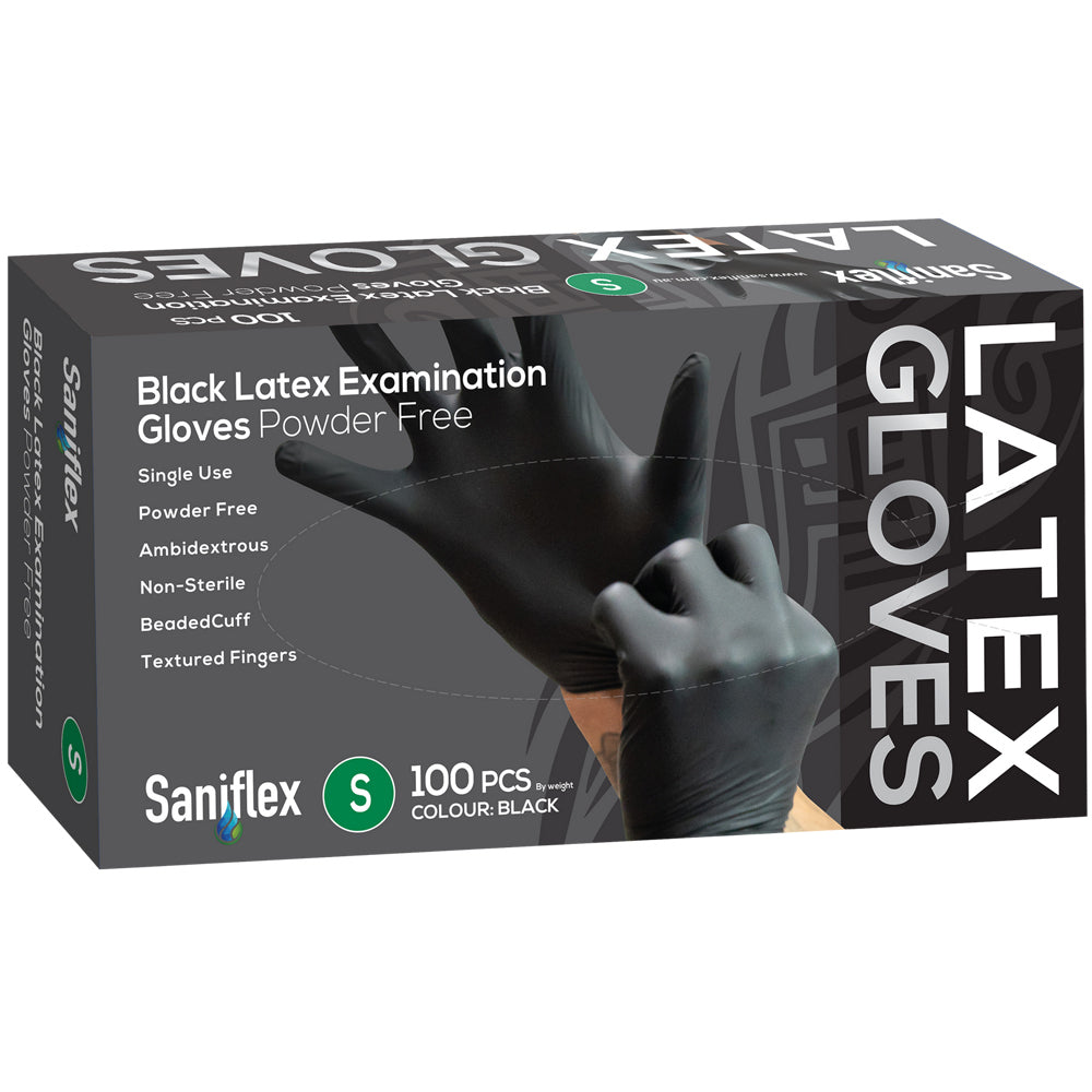 Saniflex Black Latex Powder Free Gloves- Size S Home cleaning Work PPE (400 Pieces)