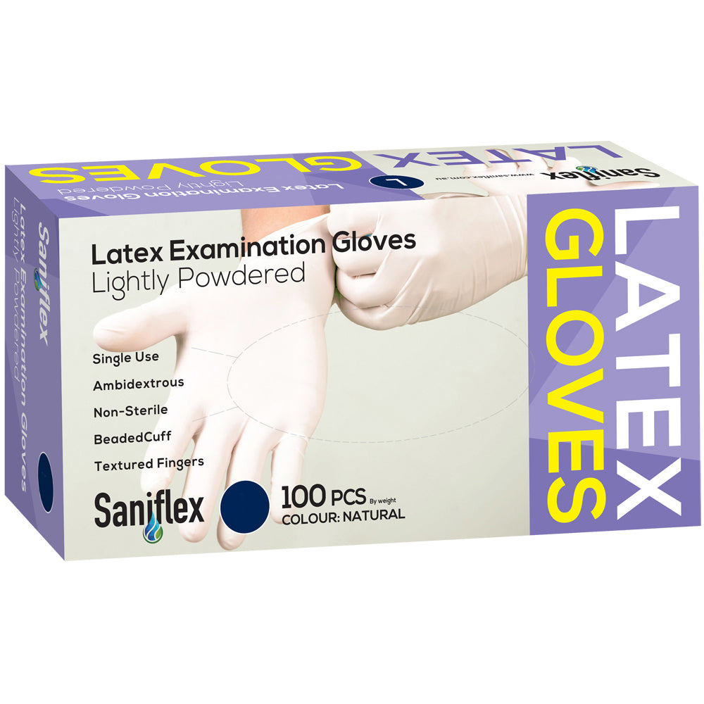 Saniflex Latex Lightly Powdered Gloves Natural Size XS cleaning Work PPE (100 Pieces)