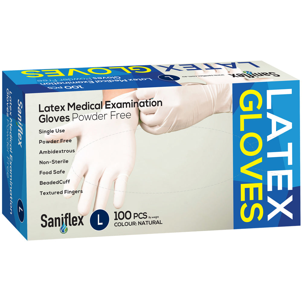 Saniflex Latex Powder Free Gloves Natural L Home cleaning Work PPE (100 Pieces)