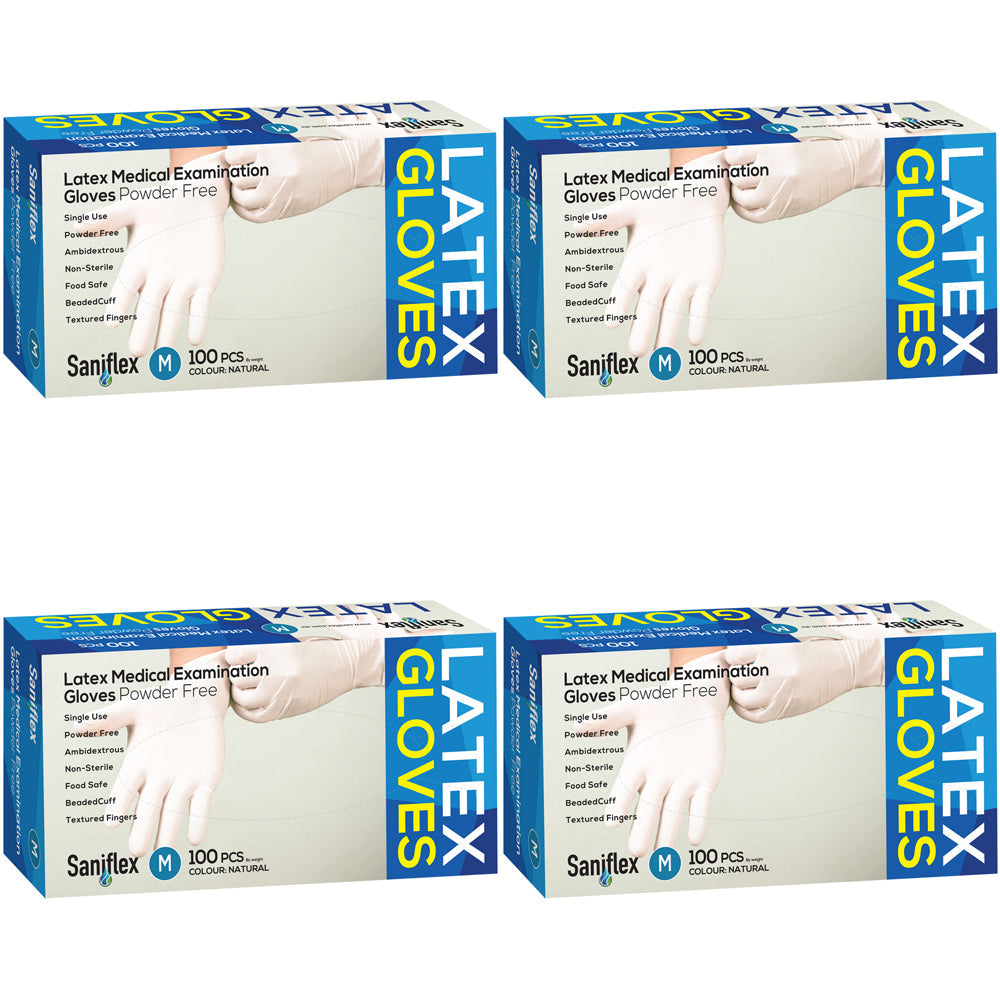 Saniflex Latex Powder Free Gloves Natural M Home cleaning Work PPE (400 Pieces)