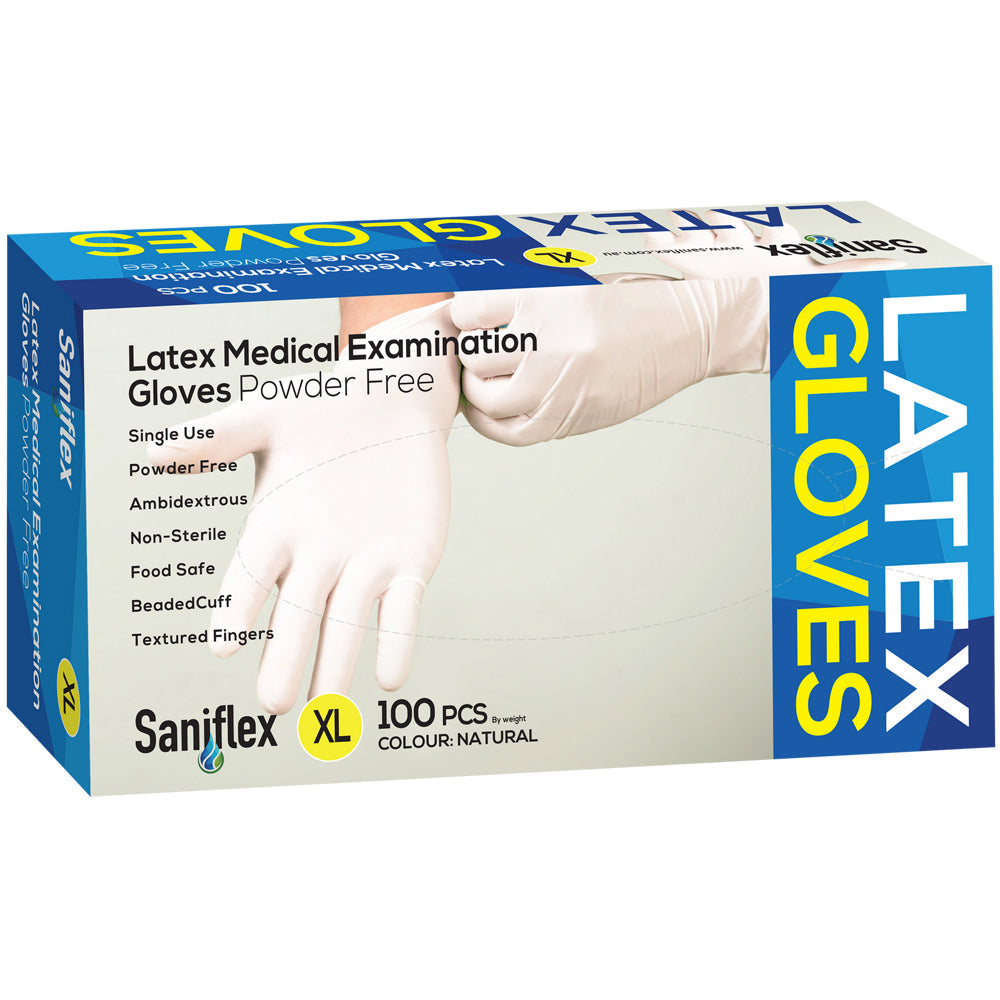 Saniflex Latex Powder Free Gloves Natural XL Home cleaning Work PPE (100 Pieces)