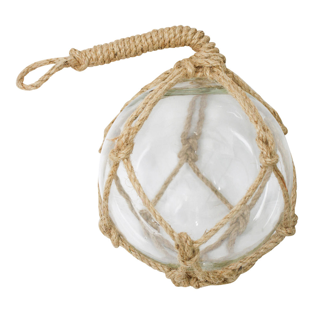 LVD Glass Round 16cm Ball Sphere w/ Jute Rope Hanging Home Room Decor Medium Clear