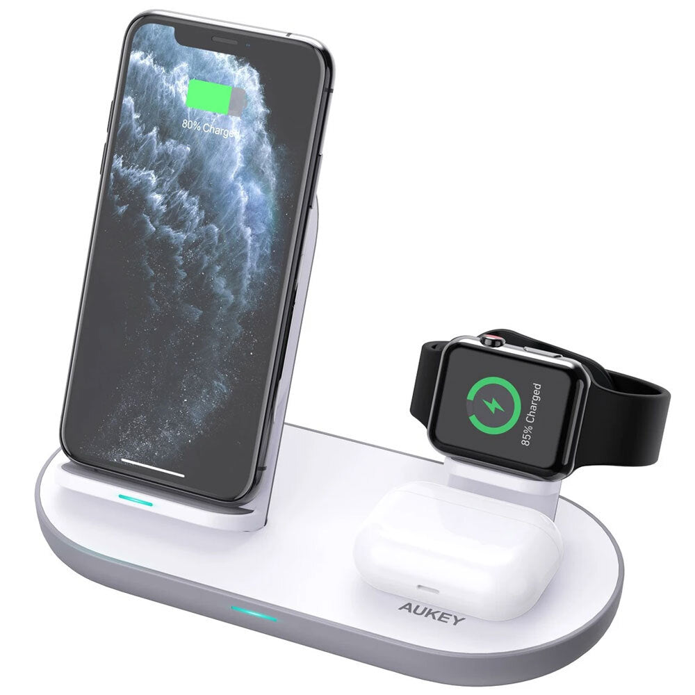 Aukey White 3 In 1 Aircore Series Wireless Stand Charging Station f/ Apple