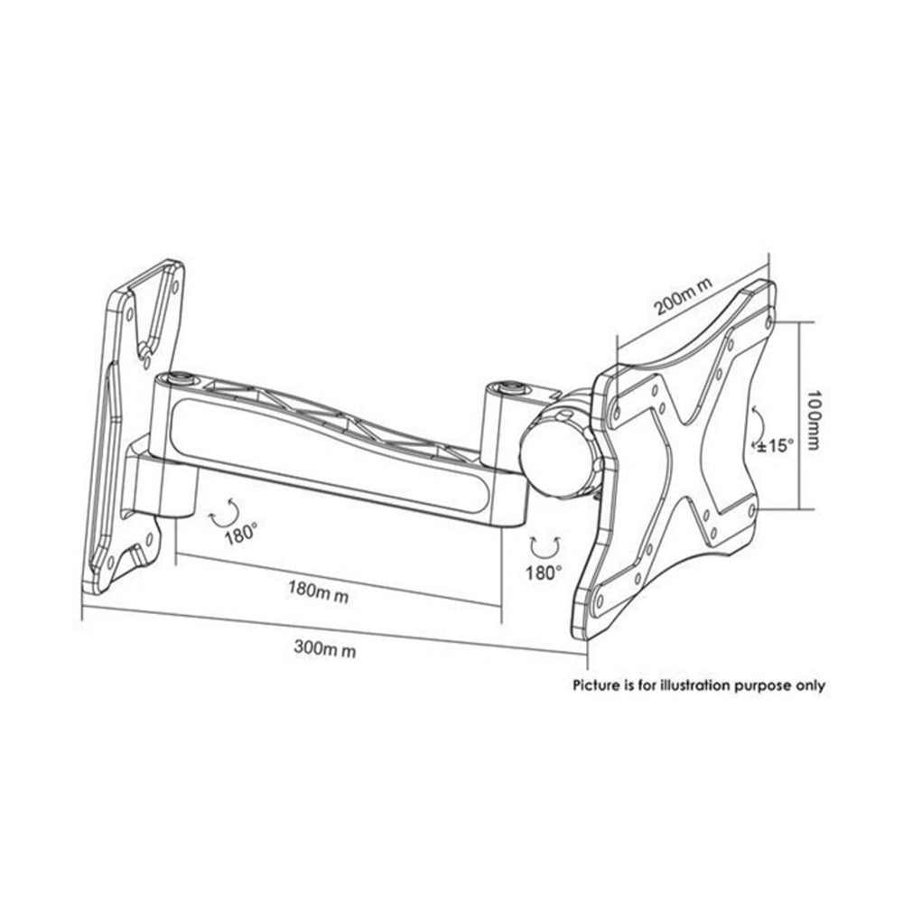 Doss Lcd20B Universal TV Wall Mount Bracket Lcd/led Up To 30" 30Kg Single Arm/2 Pivot — image 3