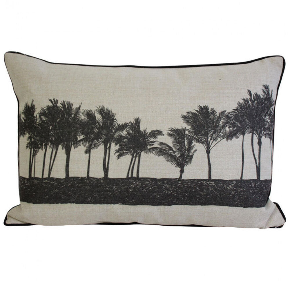 LVD Rectangle Cushion Pillow Sofa Decor Palm Row Printed Beige/Black 60x40cm