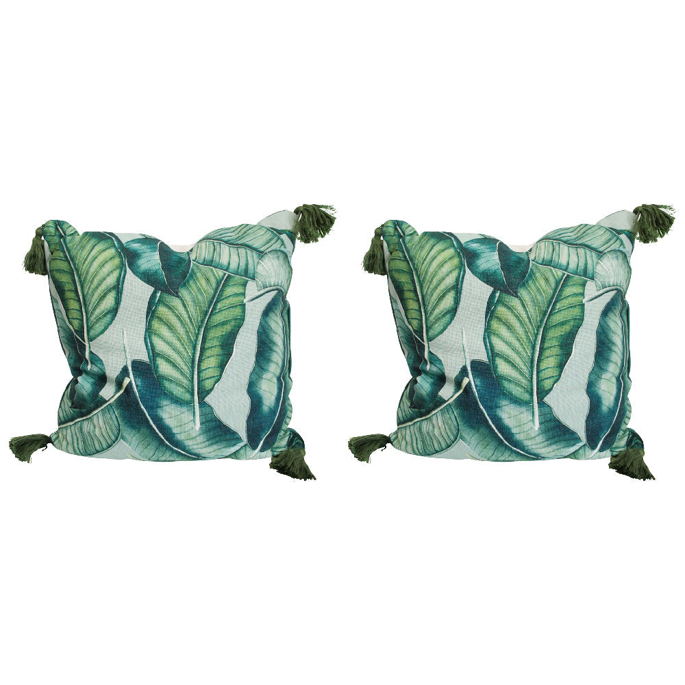 LVD Leaves Dark Polylinen Cushion Pillow Sofa/Couch Home Decor 50x50cm Square (2 Pack)