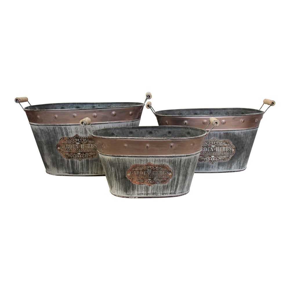 LVD Oval 34.5/30/25.5cm Herbs Planter w/ Handle Garden Pot Display Set Brown (3 Pieces)
