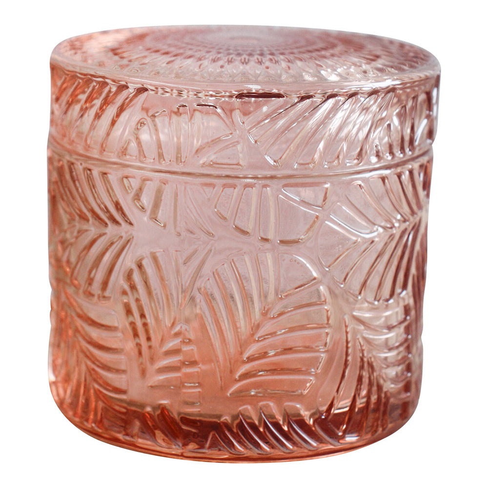 LVD Leaves Oasis Glass 9cm Trinket Storage w/ Lid Round Jewellery Organiser Pink