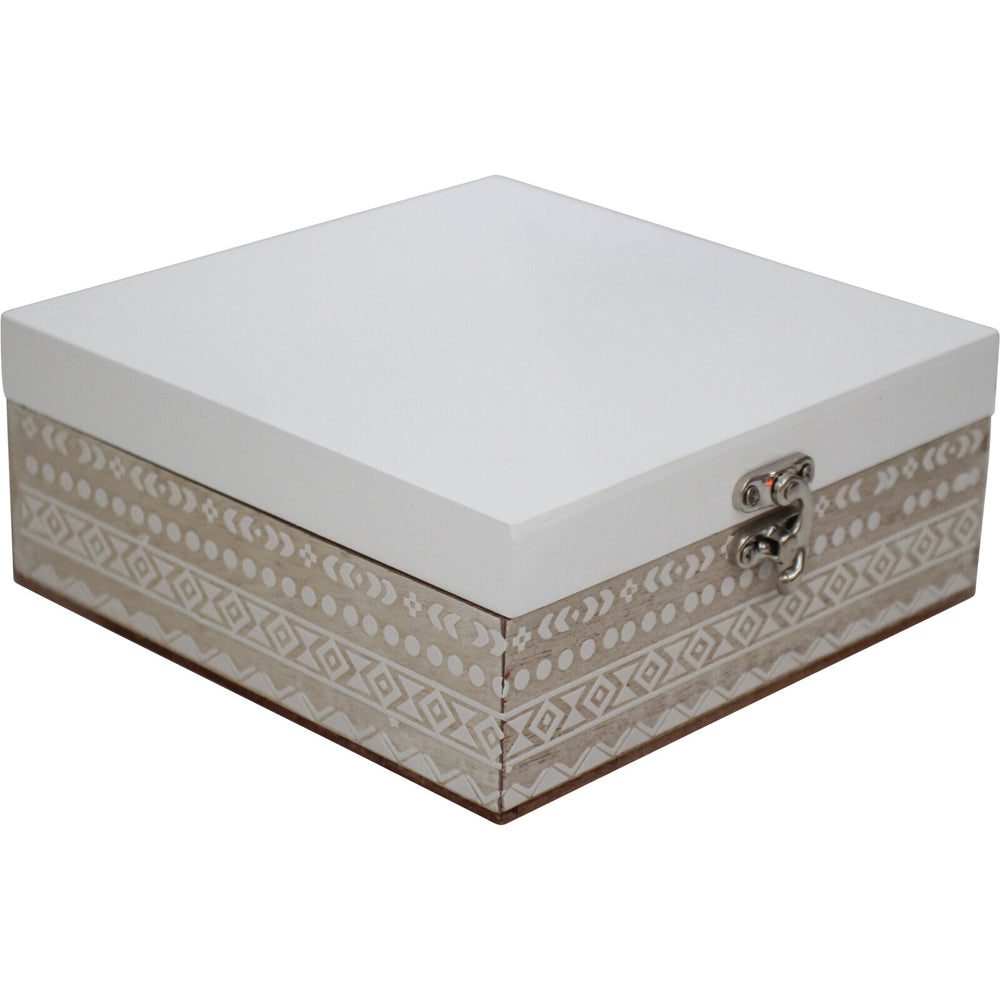 LVD MDF 17cm Ishka Jewellery Box Organiser Accessory Storage Holder Square White
