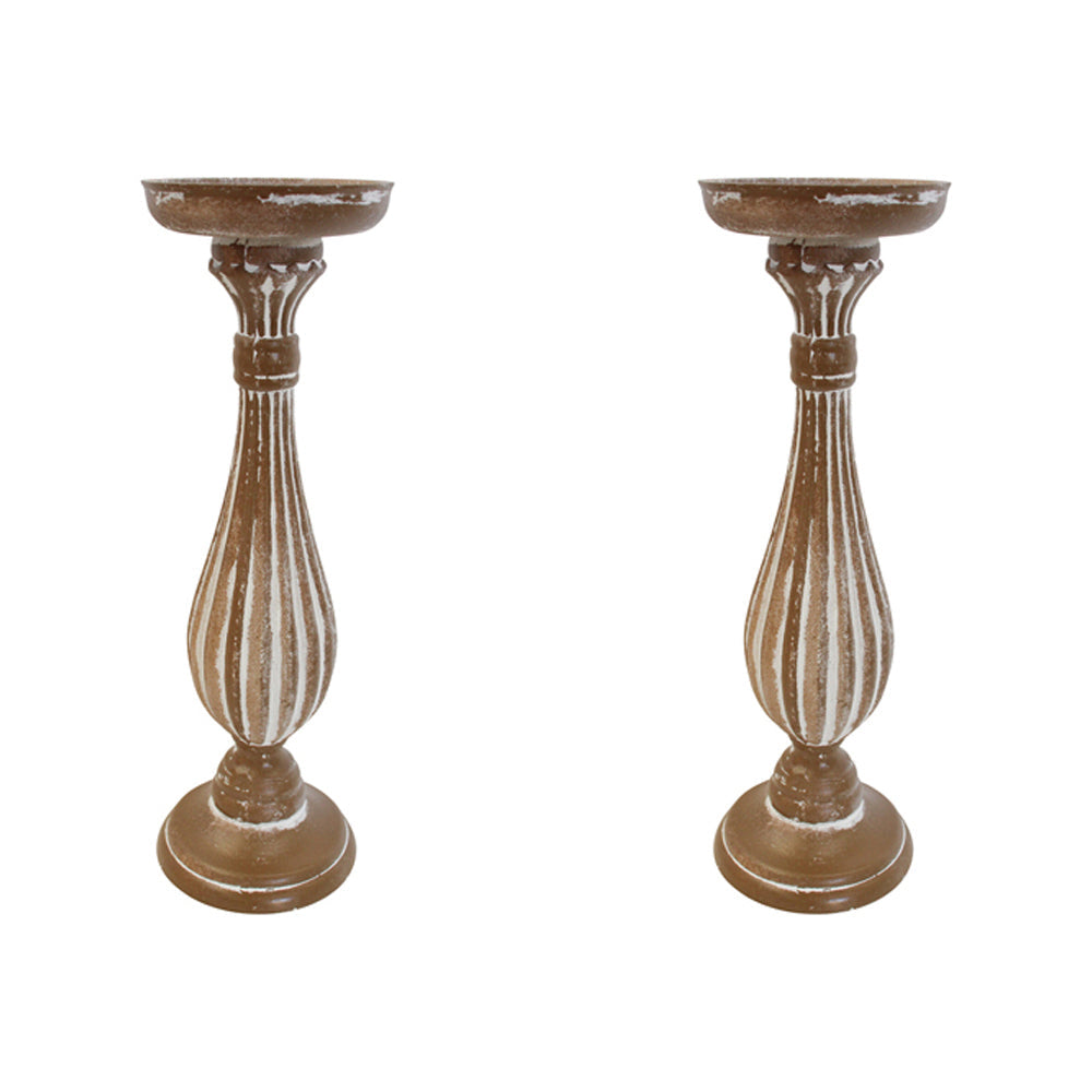 LVD MDF Potts 33cm Pillar/Taper Stick Candle Holder Home Decor Display Natural (2 Pack)