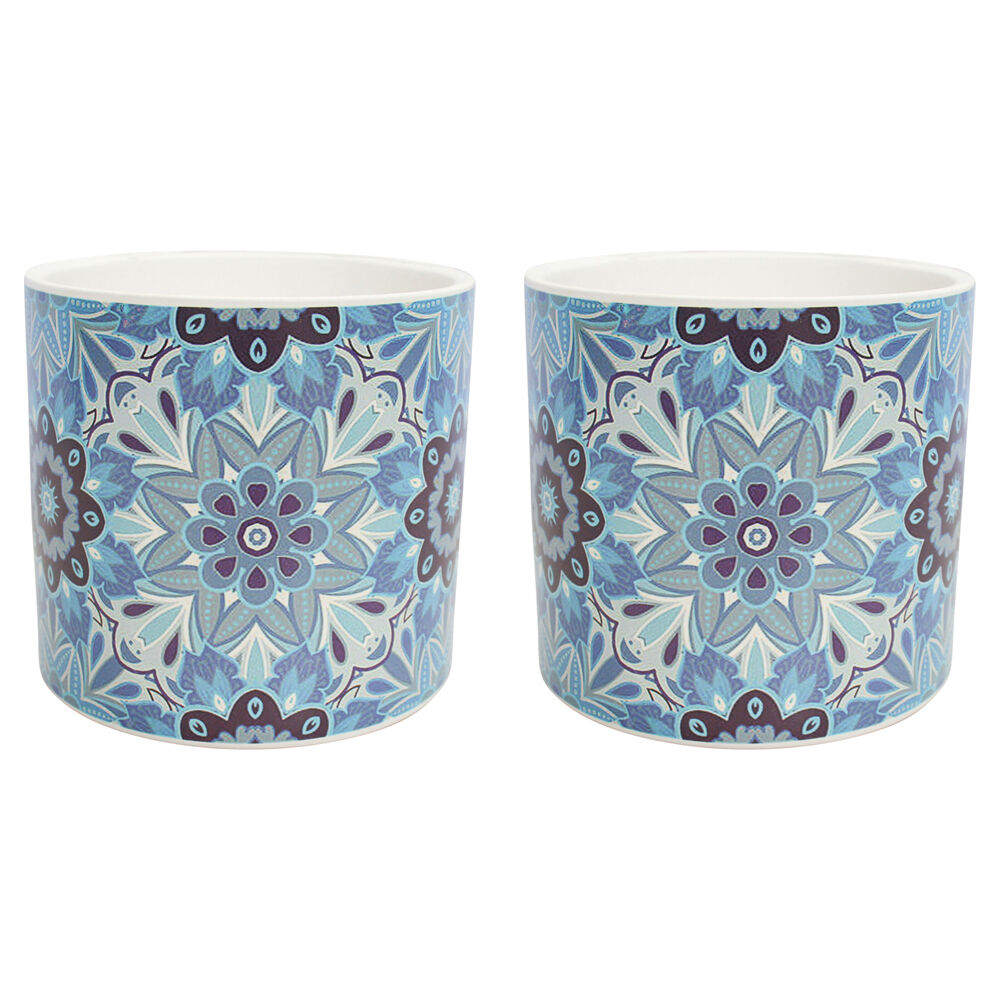 LVD Ceramic Decorative Indoor Planter Pot Mykonos 13x12cm Blue/White (2 Pack)