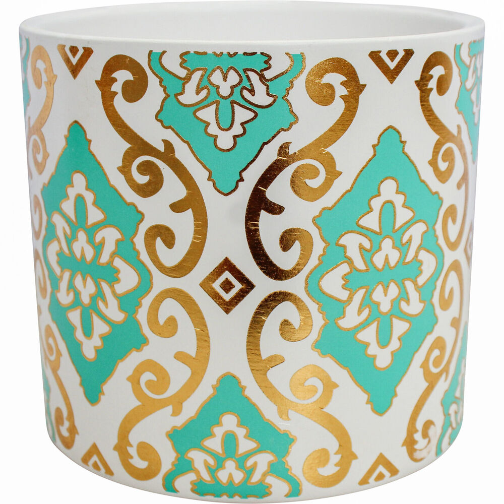 LVD 13x12cm Gold/Turquoise Ceramic Decorative Indoor Planter Pot Indie