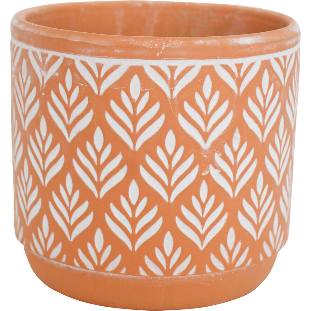 LVD 14x13cm Natural Terracotta Ceramic Decorative Planter Pot Leaf Print