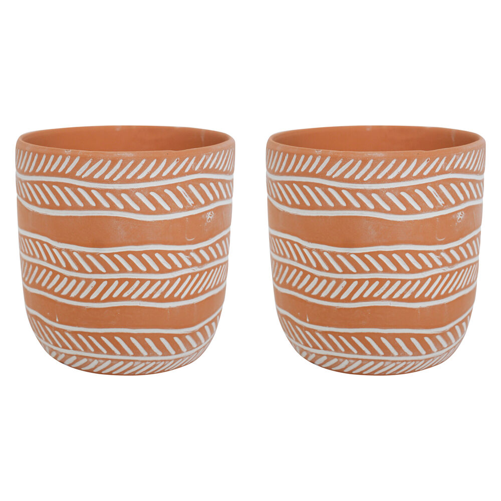 LVD Terracotta Ceramic Decorative Planter Pot Rows 13.5x13cm Natural (2 Pack)