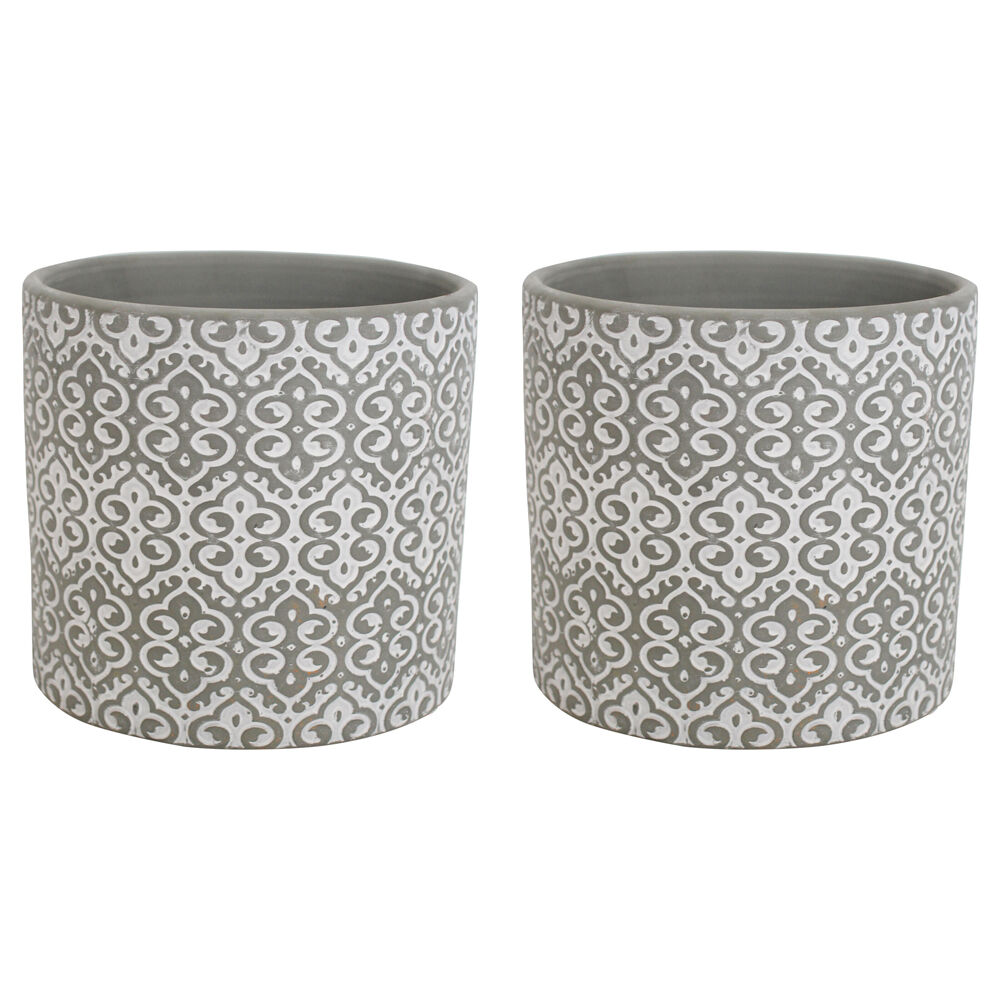 LVD Terracotta Ceramic Decorative Planter Scroll 13.5x12.5cm Grey (2 Pack)