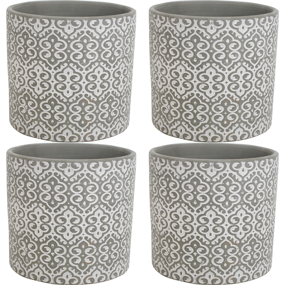 LVD Terracotta Ceramic Decorative Planter Scroll 13.5x12.5cm Grey (4 Pack)