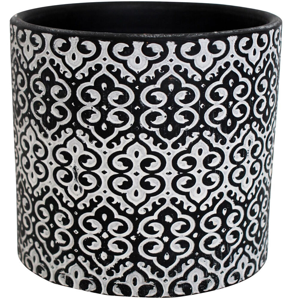 LVD Terracotta Ceramic Decorative Planter Scroll 13.5x12.5cm Black/White (2 Pack) — image 2
