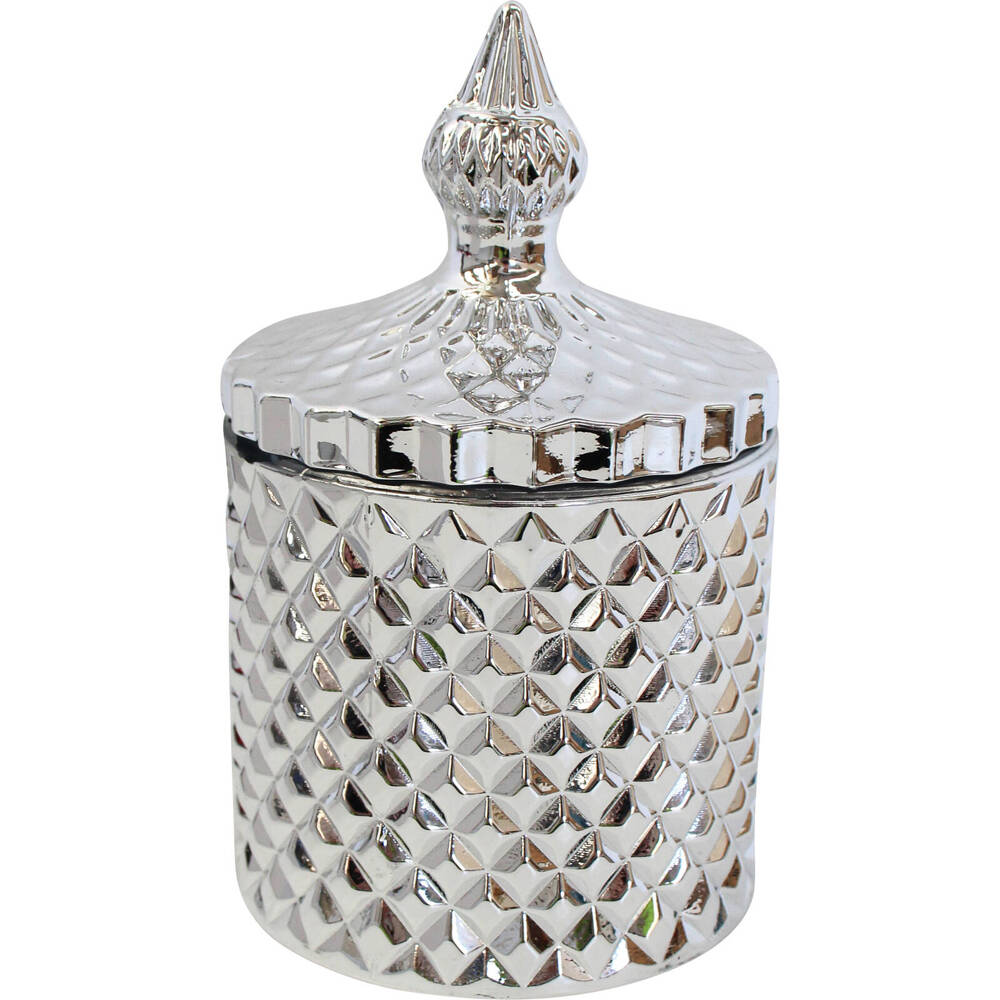 LVD Cruz Glass Trinket Box Storage Home Tabletop Decor Round 14.5cm Silver