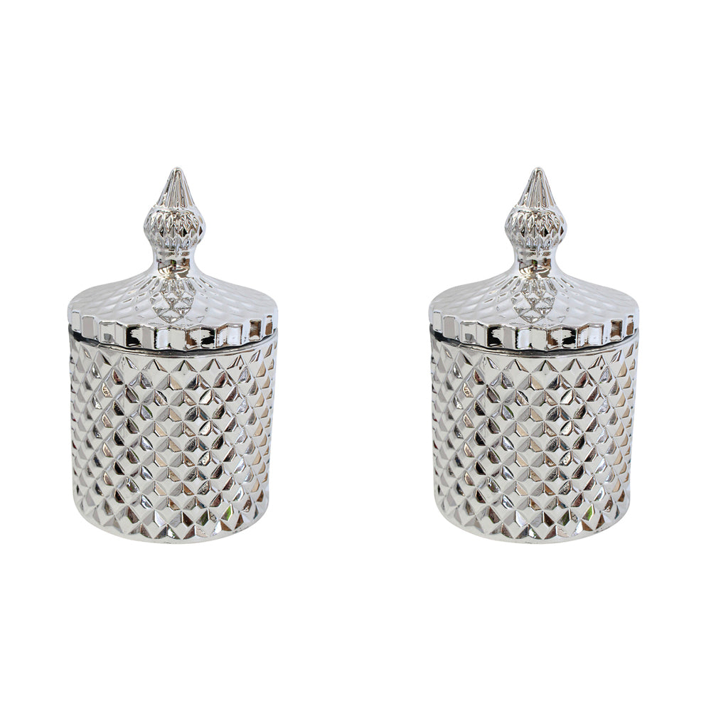 LVD Cruz Glass Trinket Box Storage Home Tabletop Decor Round 14.5cm Silver (2 Pack)