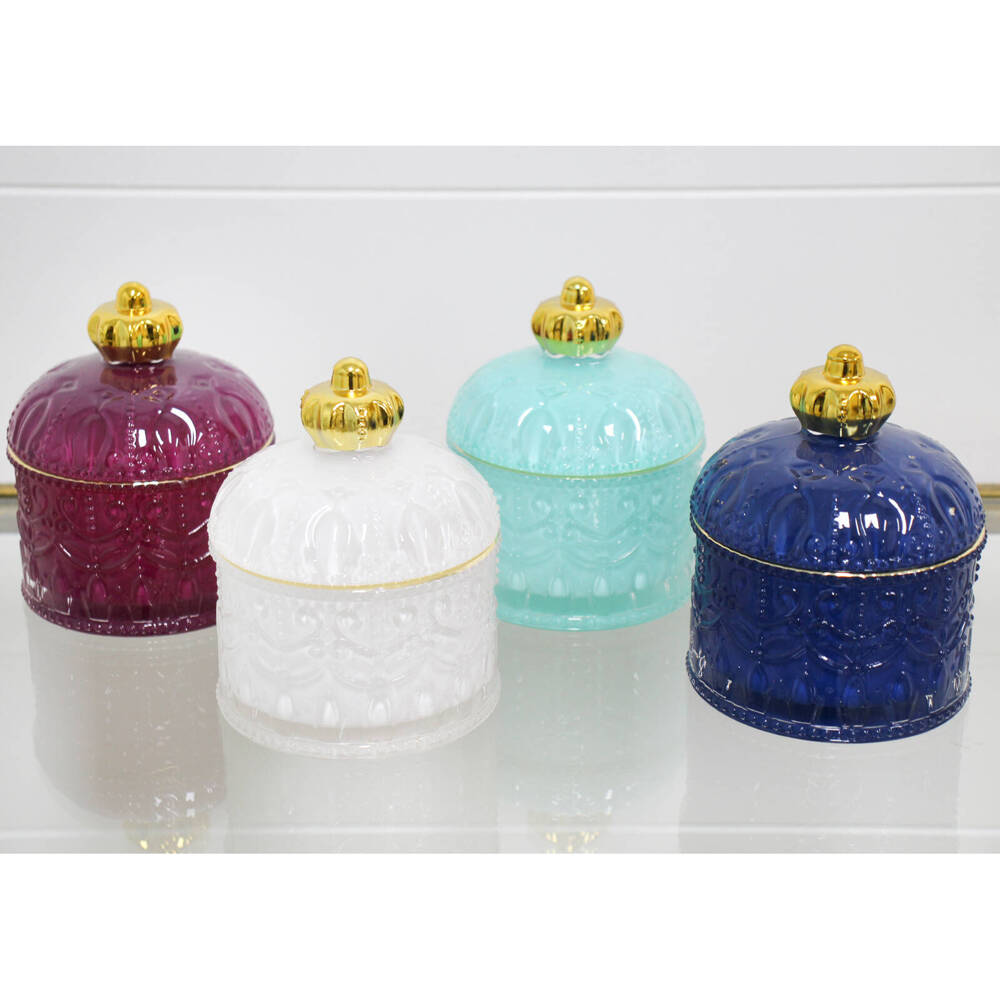 LVD Glass Crown Trinket Box Storage Home Tabletop Decor Round 11cm Indigo — image 2