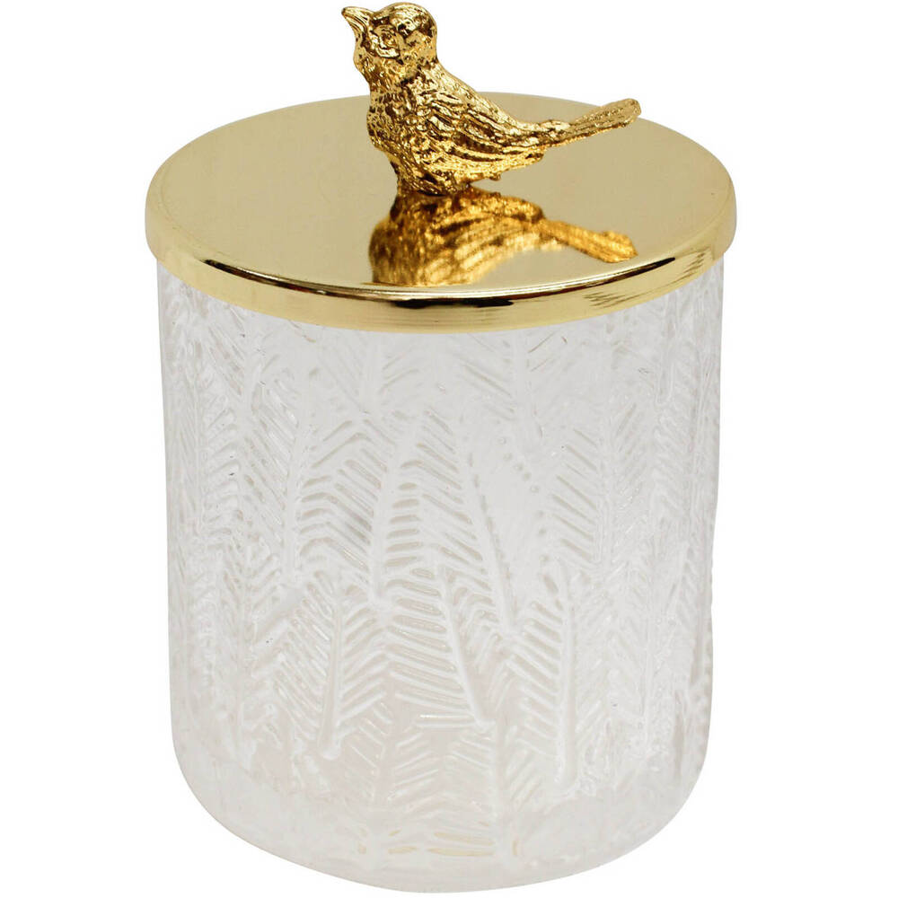 LVD Glass Trinket Box Storage Home Tabletop Decor Round 13cm Bird Clear