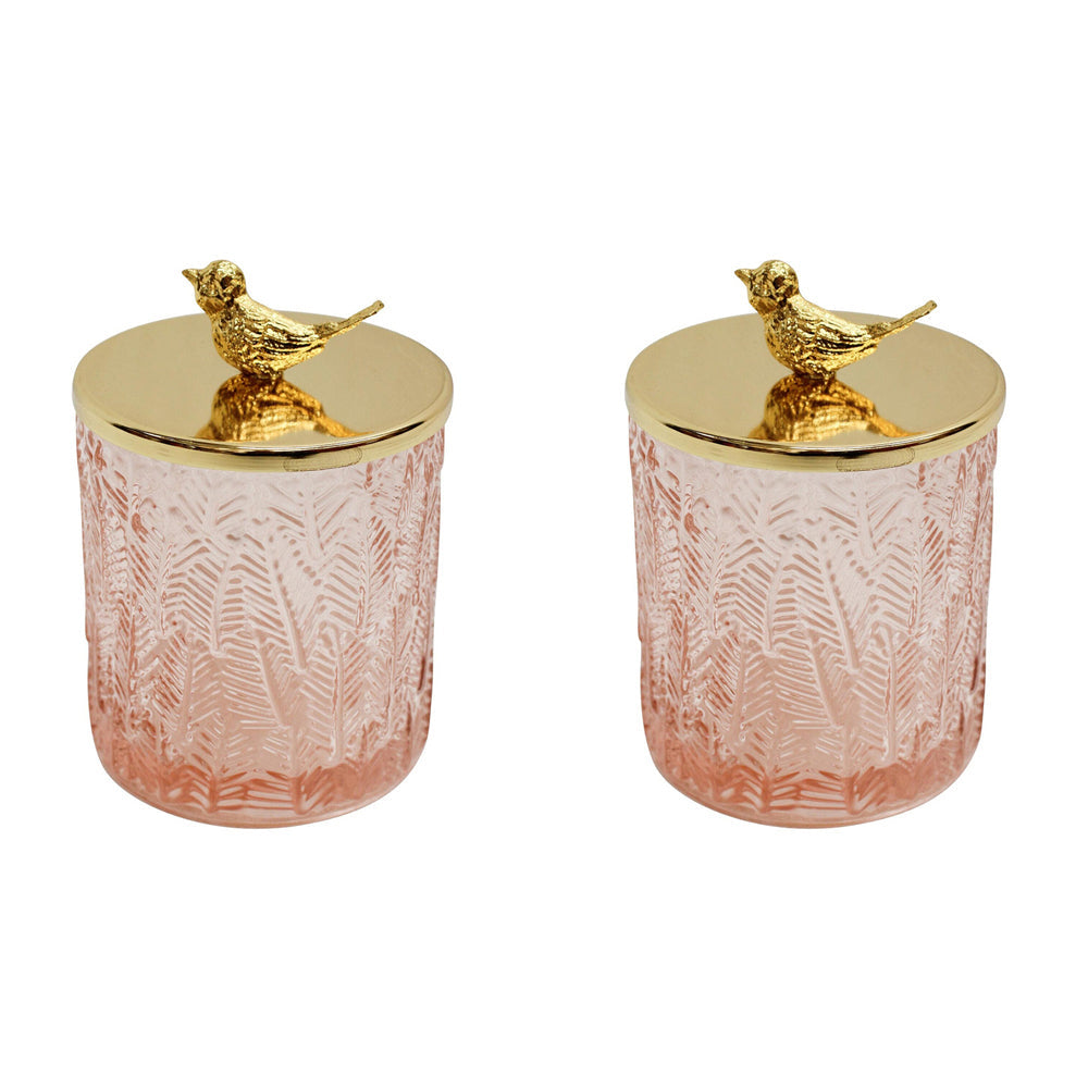 LVD Glass Trinket Box Storage Home Tabletop Decor Round 13cm Bird Oasis (2 Pack)