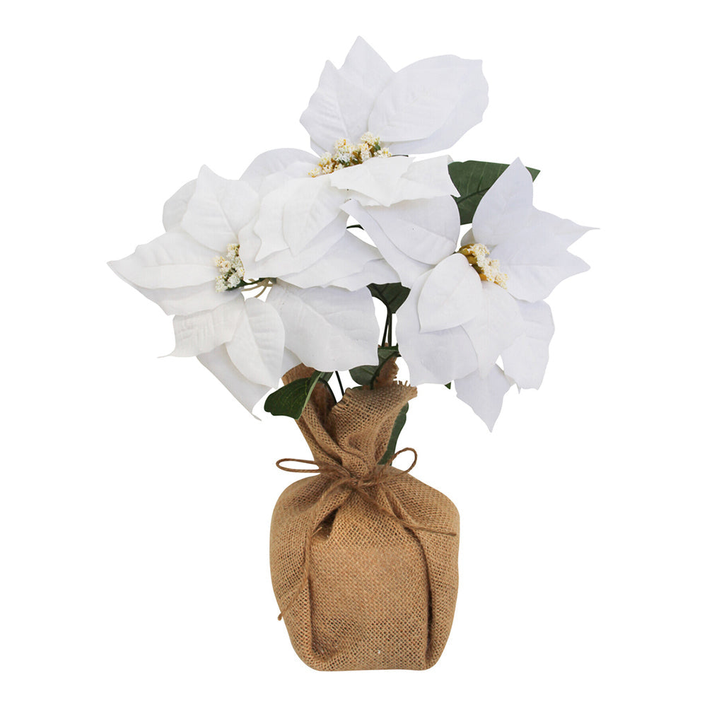 LVD Potted 38cm Poinsettia Artificial Flower Faux Plant - White