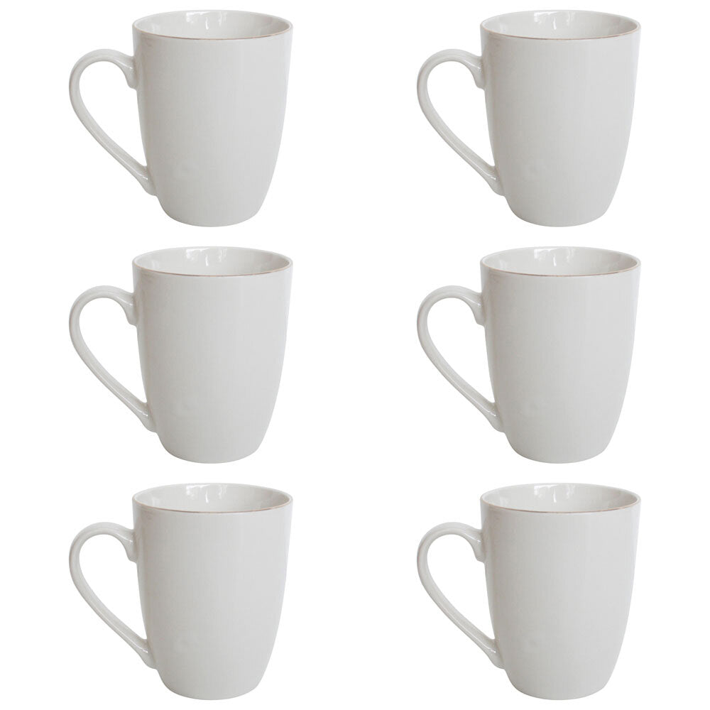 LVD Ceramic Tea/Coffee Mug Classic Home/Kitchen Drinkware 11.5cm White/Gold (6 Pack)