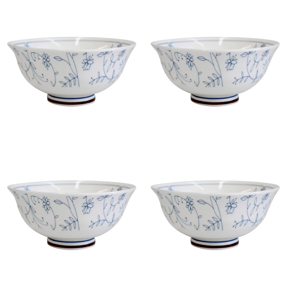 LVD Ceramic 15cm Rice Bowl Vine Round Serving Soup Dish Dinnerware Large White (4 Pack)