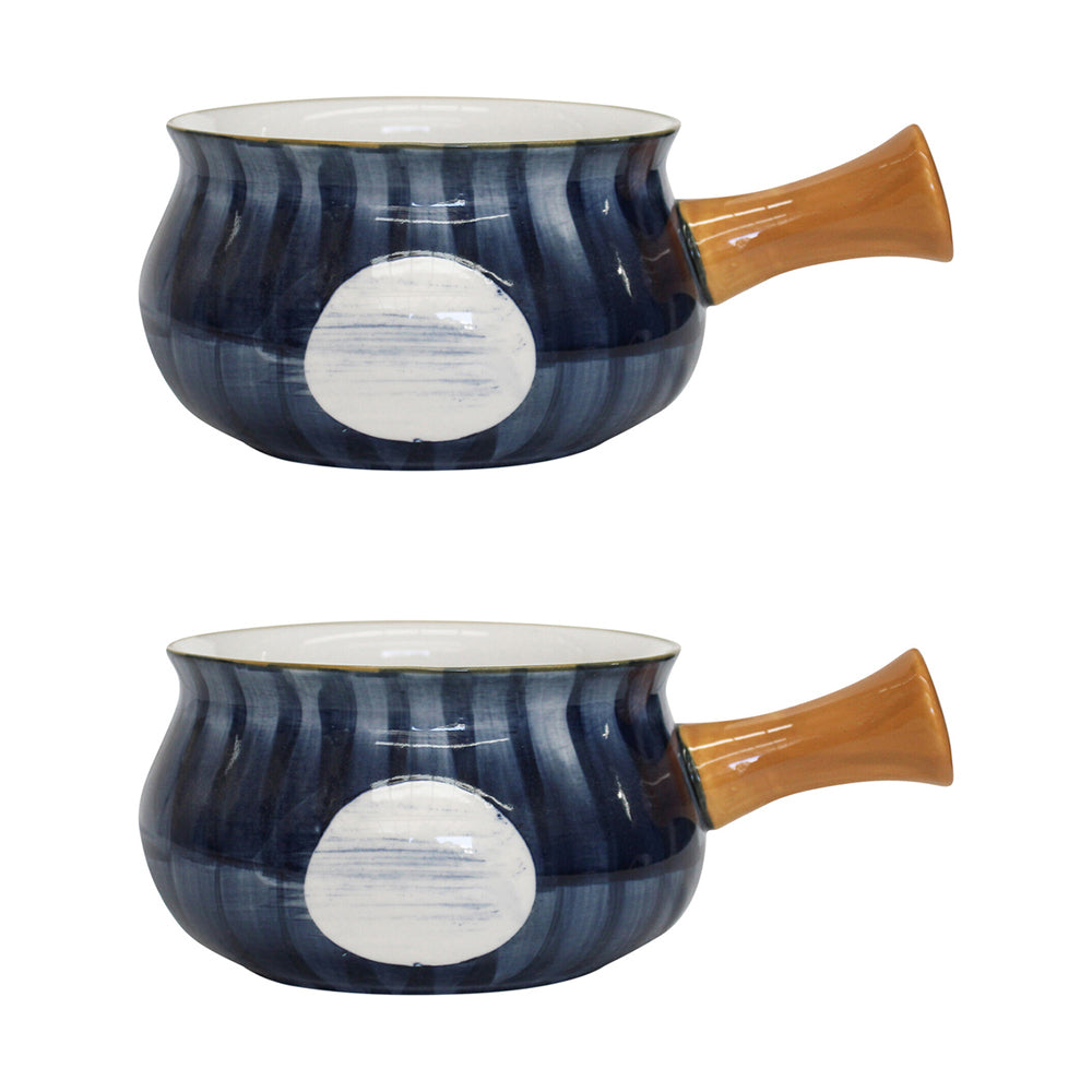 LVD Ceramic 18.5cm Tapas Bowl Spot w/ Handle Serving Round Dish Dinnerware Blue (2 Pack)