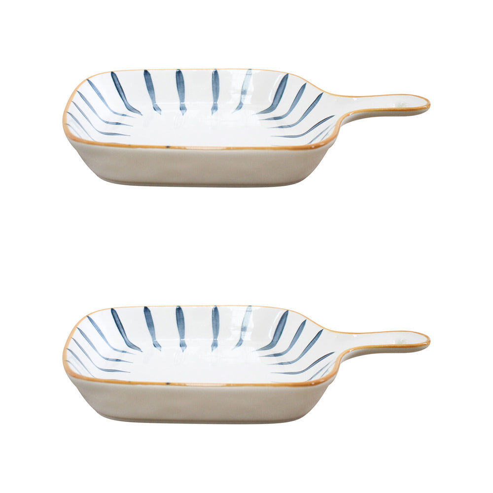 LVD Dash Ceramic 23cm Serving Plate Dish w/ Handle Square - White (2 Pack)