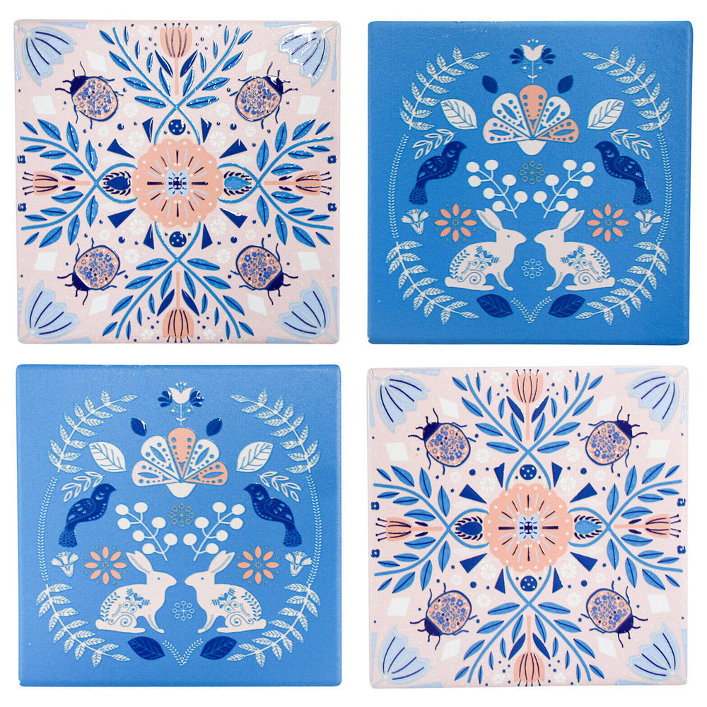 LVD Ceramic Coasters Folsky Pinks Mat/Pad Home/Kitchen Decor 9.5cm Sqr (4 Pieces)